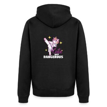 Niedlich aber gefährlich Lustig Karate Einhorn - Unisex Premium Bio Zip Hoodie - Schwarz - Hinten - Nico (187cm)