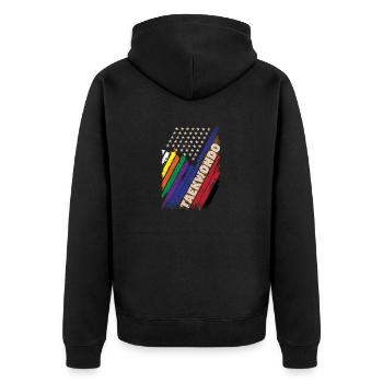 Amerikanische Flagge Weiß Schwarzer Gürtel Farben - Unisex Premium Bio Zip Hoodie - Schwarz - Hinten - Nico (187cm)