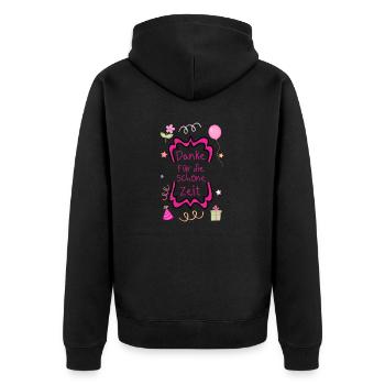 Danke für die schöne Zeit - Unisex Premium Bio Zip Hoodie - Schwarz - Hinten - Nico (187cm)