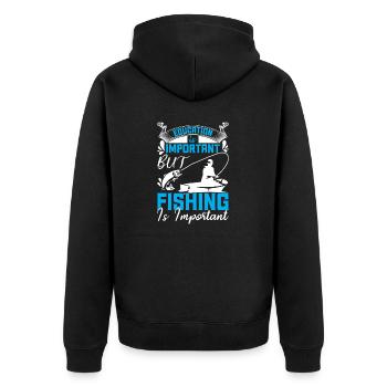 Education is Important Fishing is Important - Unisex Premium Bio Zip Hoodie - Schwarz - Hinten - Nico (187cm)