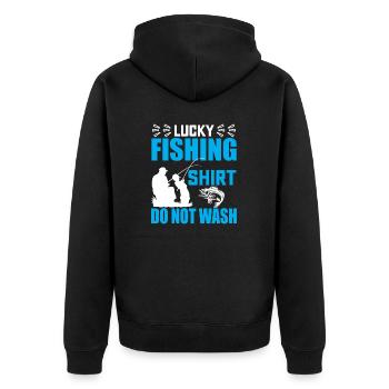 Lucky Fishing Shirt Do Not Wash - Unisex Premium Bio Zip Hoodie - Schwarz - Hinten - Nico (187cm)