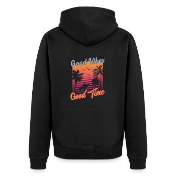 Good Vibes Good Times Summer - Unisex Premium Bio Zip Hoodie - Schwarz - Hinten - Nico (187cm)