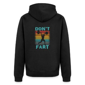 Lustig Don't Furz Gewichtheben Workout Fitness Gy - Unisex Premium Bio Zip Hoodie - Schwarz - Hinten - Nico (187cm)