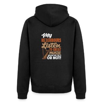 Harp Player Harpist Funny Quote - Unisex Premium Bio Zip Hoodie - Schwarz - Hinten - Nico (187cm)