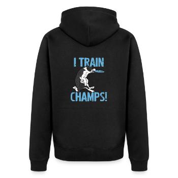 I Train Champs Cool Vintage Dog Coach T-Shirt - Unisex Premium Organic Zip Hoodie - black - Back - Nico (187cm)