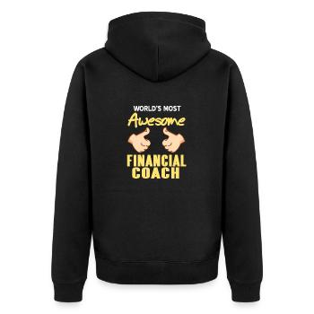 World's Most Awesome Financial Coach T-Shirt - Unisex Premium Bio Zip Hoodie - Schwarz - Hinten - Nico (187cm)