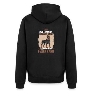 Lustiges Dobermann Motiv Dobermann Hundesport - Unisex Premium Bio Zip Hoodie - Schwarz - Hinten - Nico (187cm)