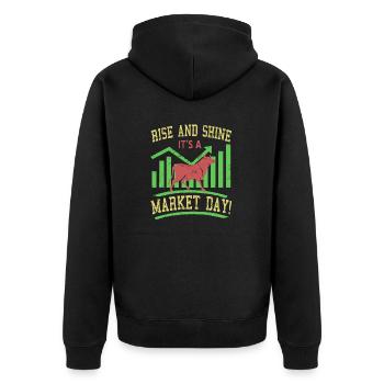 Rise And Shine It's A Market Day! Vintage Tea - Unisex Premium Organic Zip Hoodie - black - Back - Nico (187cm)