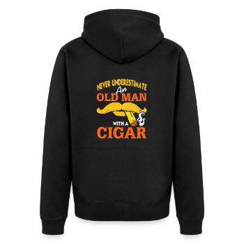 Never Underestimate An Old Man With A Cigar - Unisex Premium Bio Zip Hoodie - Schwarz - Hinten - Nico (187cm)