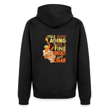 Feels Good Aging Like Fine Whiskey And Cigar - Unisex Premium Bio Zip Hoodie - Schwarz - Hinten - Nico (187cm)