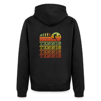 Tennis Retro Schriftzug Evolution Tennisspieler - Unisex Premium Bio Zip Hoodie - Schwarz - Hinten - Nico (187cm)