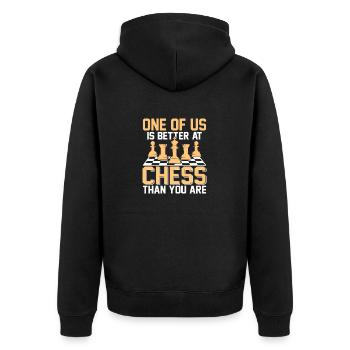One of us is better at chess than you are Board - Unisex Premium Bio Zip Hoodie - Schwarz - Hinten - Nico (187cm)