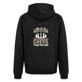One of us is better at chess than you are Player - Unisex Premium Bio Zip Hoodie - Schwarz - Hinten - Nico (187cm)