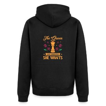 The Queen Goes Wherever She Wants Player - Unisex Premium Bio Zip Hoodie - Schwarz - Hinten - Nico (187cm)