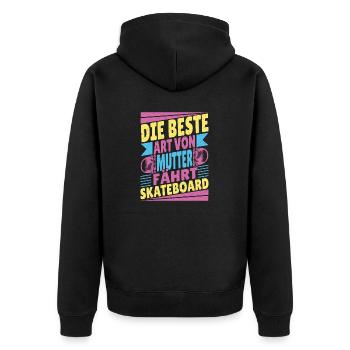 Skateboarder Motiv beim Skating in der Halfpipe - Unisex Premium Bio Zip Hoodie - Schwarz - Hinten - Nico (187cm)