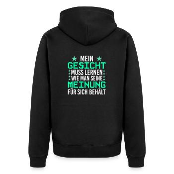 Witziges Sprüche Retro Mein Gesicht Statement - Unisex Premium Bio Zip Hoodie - Schwarz - Hinten - Nico (187cm)
