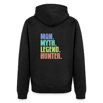 Retro Vintage Man. Myth. Legend. Hunter. Design - Unisex Premium Bio Zip Hoodie - Schwarz - Hinten - Nico (187cm)