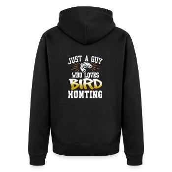 Vintage Just A Guy Who Loves Bird Hunting Tee - Unisex Premium Bio Zip Hoodie - Schwarz - Hinten - Nico (187cm)