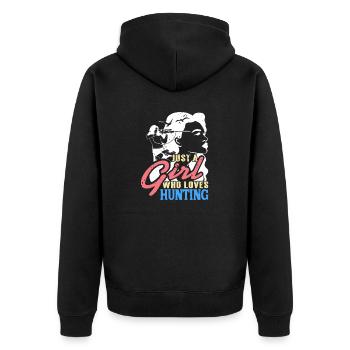 Vintage Juste une fille qui aime le t-shirt de chasse - Veste à capuche bio Premium Unisexe - noir - Dos - Nico (187cm)