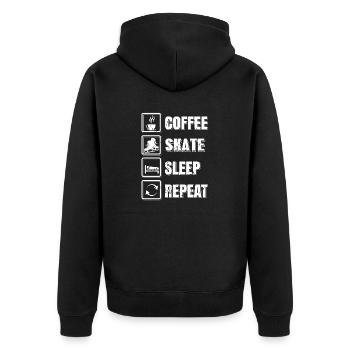 Coffee Skate Sleep Repeat Vintage T-Shirt Present - Unisex Premium Bio Zip Hoodie - Schwarz - Hinten - Nico (187cm)
