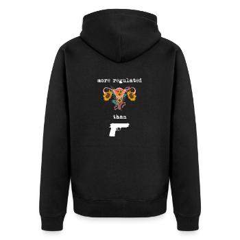 Stärker reguliert als Waffen - Unisex Premium Bio Zip Hoodie - Schwarz - Hinten - Nico (187cm)