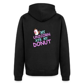 My Unicorn Ate My Donut Funny Unicorn T-Shirt - Unisex Premium Bio Zip Hoodie - Schwarz - Hinten - Nico (187cm)