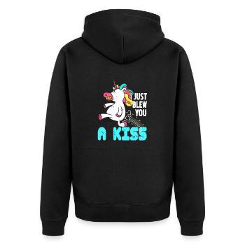 I Just Blew You A Kiss Cute Vintage Unicorn Tee - Unisex Premium Bio Zip Hoodie - Schwarz - Hinten - Nico (187cm)