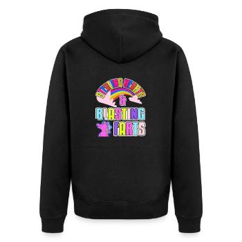 Stealing Hearts & Blasting Farts Funny Unicorn - Unisex Premium Bio Zip Hoodie - Schwarz - Hinten - Nico (187cm)