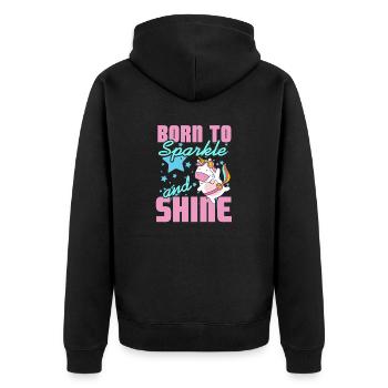 Born To Sparkle And Shine Cute Unicorn T-Shirt - Unisex Premium Bio Zip Hoodie - Schwarz - Hinten - Nico (187cm)