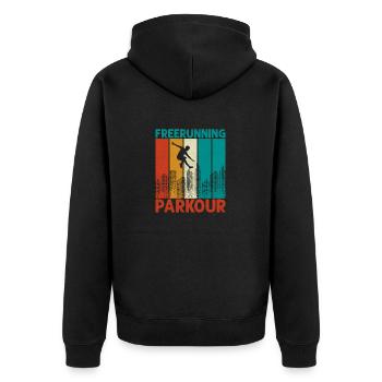 Freerunning Parkour Free Running Traceur - Unisex Premium Bio Zip Hoodie - Schwarz - Hinten - Nico (187cm)