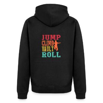Jump Climb Vault Roll Parkour Traceur - Unisex Premium Bio Zip Hoodie - Schwarz - Hinten - Nico (187cm)