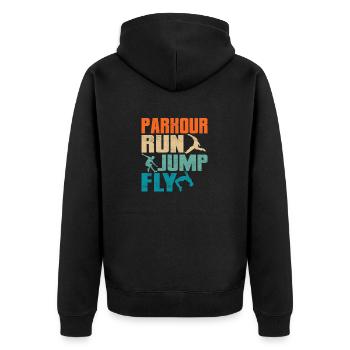 Parkour Run Jump Fly Traceur Free Running - Unisex Premium Bio Zip Hoodie - Schwarz - Hinten - Nico (187cm)