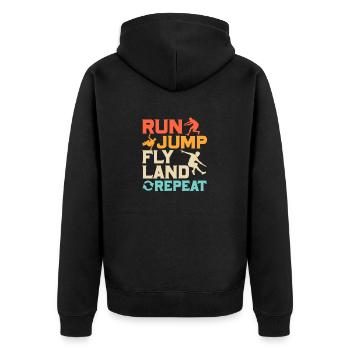 Run Jump Fly Land Repeat Traceur Parkour - Unisex Premium Bio Zip Hoodie - Schwarz - Hinten - Nico (187cm)