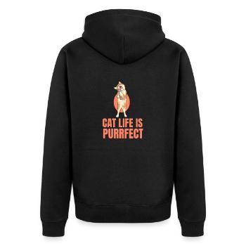 cat life is perfect - Unisex Premium Organic Zip Hoodie - black - Back - Nico (187cm)