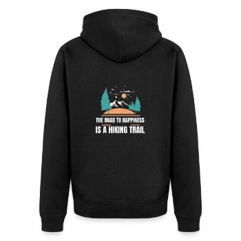 Der Weg zum Glück ist ein Wanderweg - Unisex Premium Bio Zip Hoodie - Schwarz - Hinten - Nico (187cm)