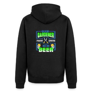 I'm A Gardener I Trade My Expertise For Beer - Unisex Premium Bio Zip Hoodie - Schwarz - Hinten - Nico (187cm)