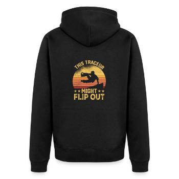 This Traceur Might Flip Out Parkour Free Running - Unisex Premium Bio Zip Hoodie - Schwarz - Hinten - Nico (187cm)