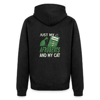 Juste mes afrobeats et mon chat T-Shirt vintage - Veste à capuche bio Premium Unisexe - noir - Dos - Nico (187cm)