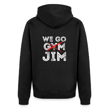 We Go Jim shirt We Go Gym Workout - Unisex Premium Bio Zip Hoodie - Schwarz - Hinten - Nico (187cm)