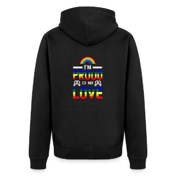 Je suis fier de mon amour gay - Veste à capuche bio Premium Unisexe - noir - Dos - Nico (187cm)