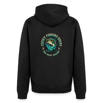 Glückliches Angelhemd Nicht waschen - Unisex Premium Bio Zip Hoodie - Schwarz - Hinten - Nico (187cm)