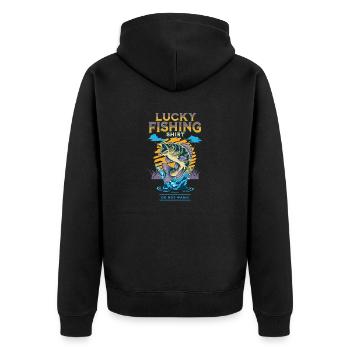 Glückliches Angelhemd Nicht waschen - Unisex Premium Bio Zip Hoodie - Schwarz - Hinten - Nico (187cm)