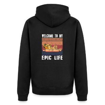 Retro Vintage Welcome To My Epic Life Baker Tea - Unisex Premium Organic Zip Hoodie - black - Back - Nico (187cm)
