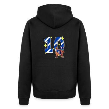 10 Jahre alter Dino American Football 10. Geburtstag - Unisex Premium Bio Zip Hoodie - Schwarz - Hinten - Nico (187cm)