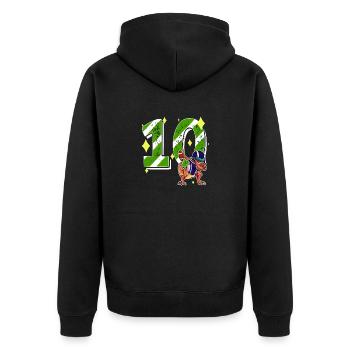 10 Jahre alter Dino American Football 10. B-day Dab - Unisex Premium Bio Zip Hoodie - Schwarz - Hinten - Nico (187cm)