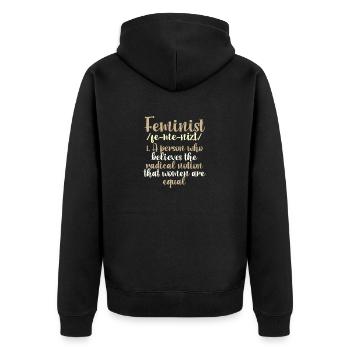 Feminismus schenkt radikale Vorstellung, dass Frauen gleich sind - Unisex Premium Bio Zip Hoodie - Schwarz - Hinten - Nico (187cm)
