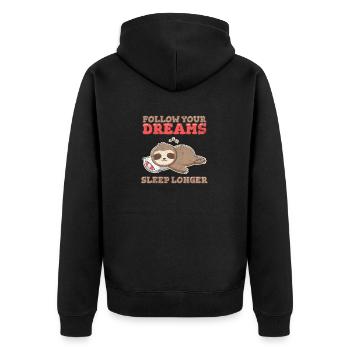 Follow Your Dreams Sleep Longer Funny Sloth Lover - Unisex Premium Bio Zip Hoodie - Schwarz - Hinten - Nico (187cm)