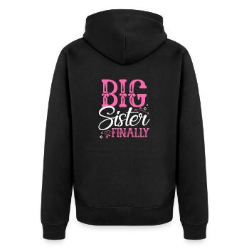 Big Sister Finally - Unisex Premium Organic Zip Hoodie - black - Back - Nico (187cm)