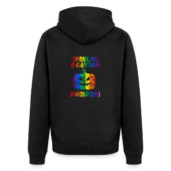 Der schwulste Kürbis Halloween Pride der Welt - Unisex Premium Bio Zip Hoodie - Schwarz - Hinten - Nico (187cm)