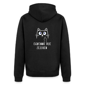 Erkenne die Zeichen - Katzen Design Mittelfinger - Unisex Premium Bio Zip Hoodie - Schwarz - Hinten - Nico (187cm)
